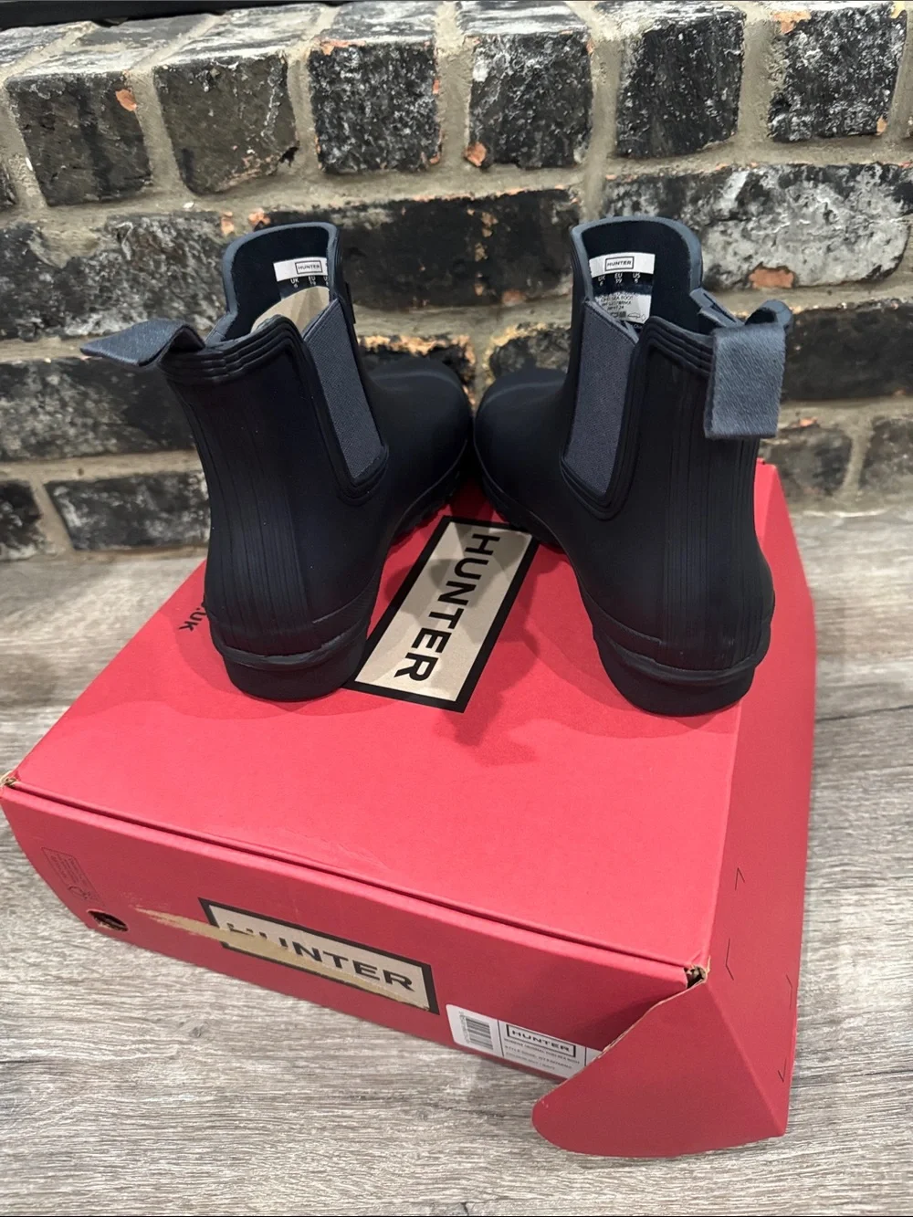 Hunter Black Original Chelsea Short Rain Boot with Red Logo